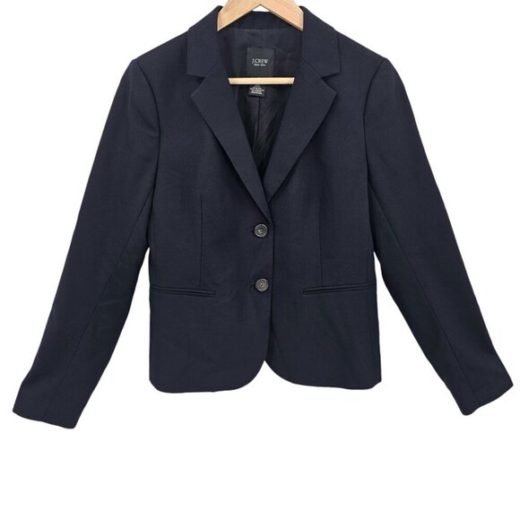 J. Crew Womens 8 Navy Super 120s Wool 2 Button Blazer Jacket - Picture 1 of 9
